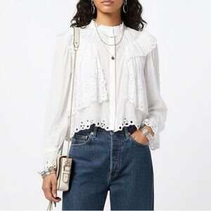 Cotton Eyelet White Layered Button Up Blouse